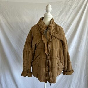 Free People Oversized Brown Quilted Bomber Jacket